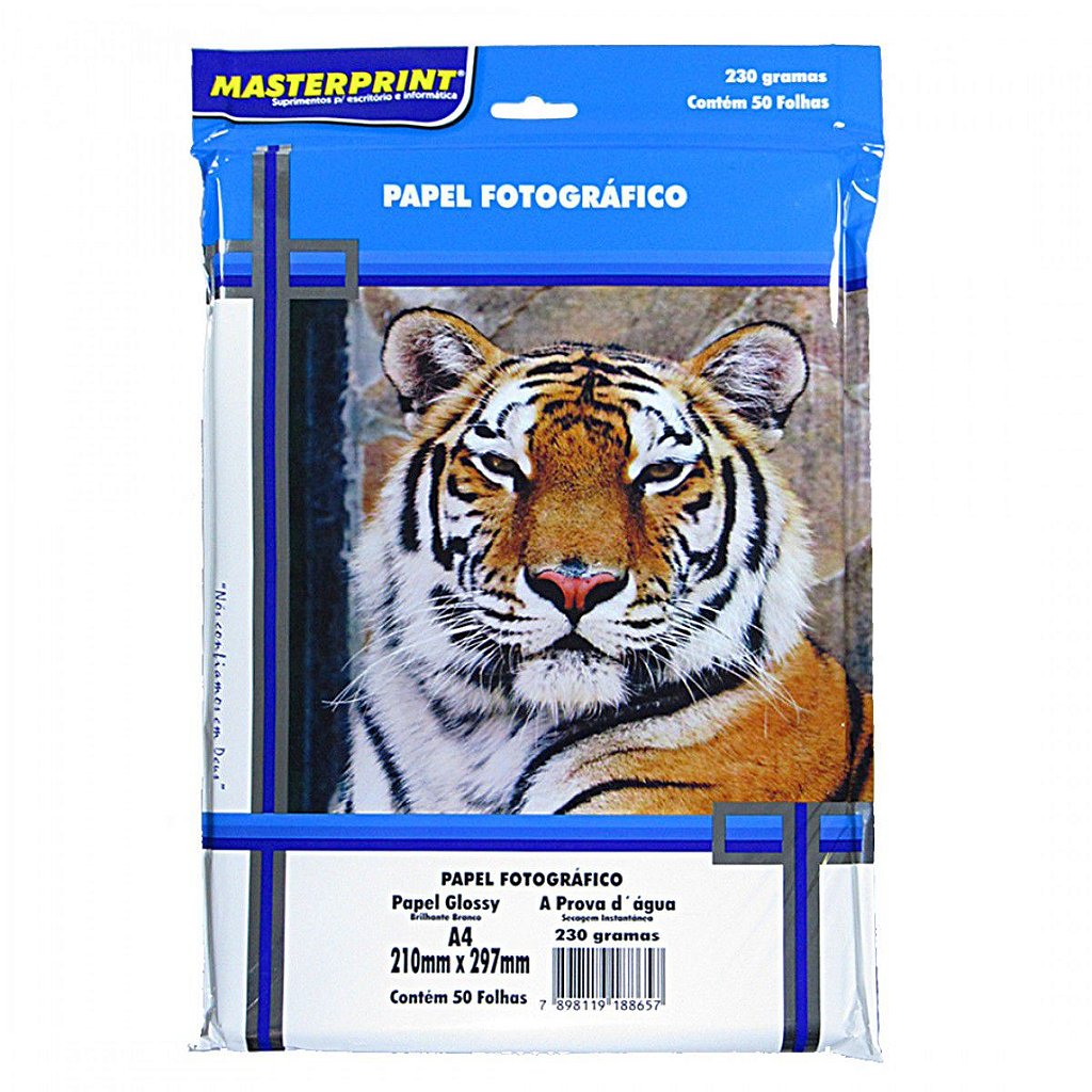 PAPEL FOTOGRÁFICO 230 GRAMAS A4 GLOSSY MASTERPRINT 50 FOLHAS