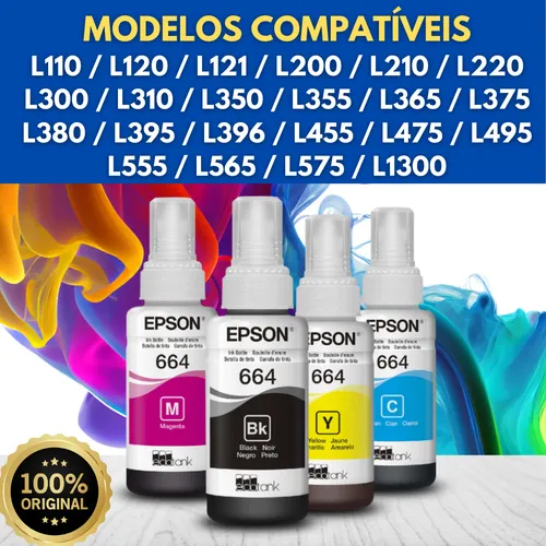 Refil De Tinta Epson T664 Kit 4 Cores T6641204p - Imagem 3