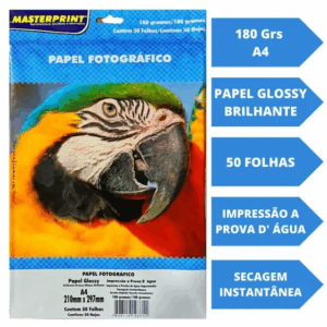 Papel Fotográfico Glossy Masterprint A4 180 Gramas 50 Folhas