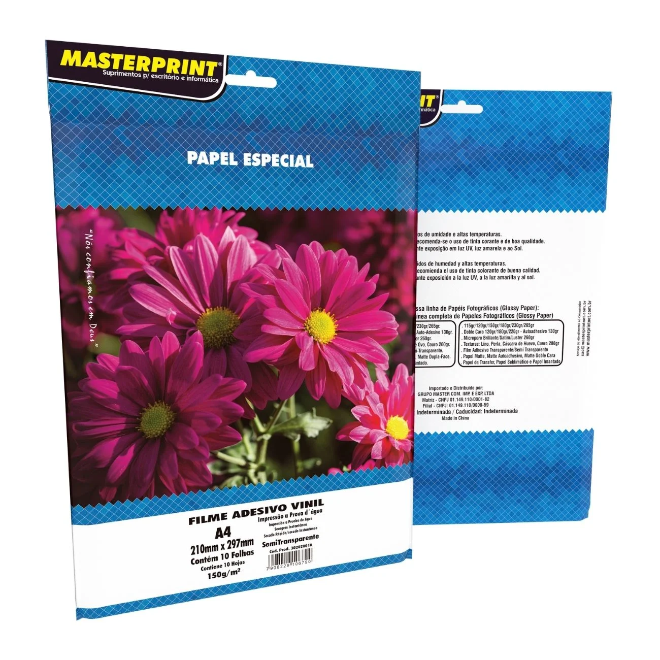 PAPEL FILME ADESIVO TRANSPARENTE 150G A4 C/10FLS MASTERPRINT - Imagem 3