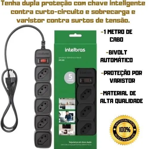 Filtro de Linha 5 Tomadas EPE 205+ Bivolt Preto Intelbras