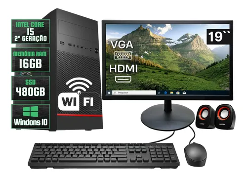 Computador i5/16gb ram/SSD480GB/Monitor 19"/usb Wiffi/Cx de som/Windows 10/office (2 GERAÇÃO)