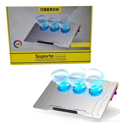 Base Suporte Notebook Alumínio 3 Cooler Fans Rgb Cor Cinza Led Azul