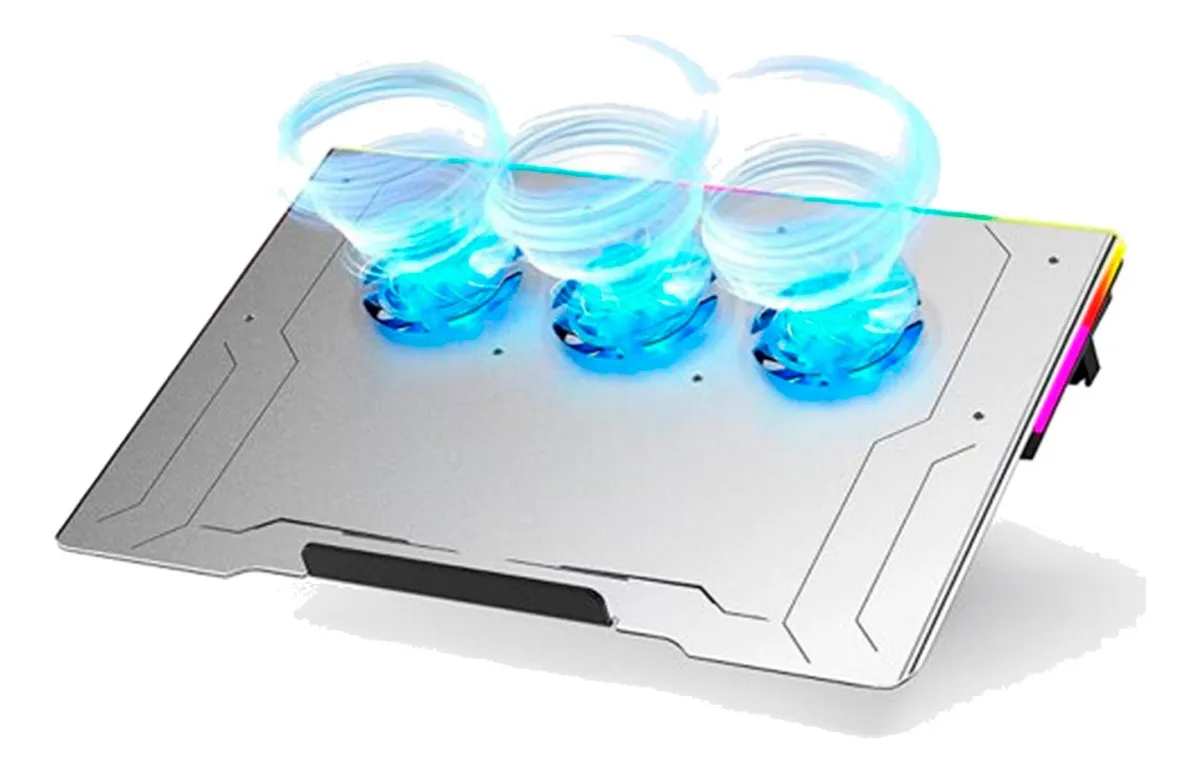 Base Suporte Notebook Alumínio 3 Cooler Fans Rgb Cor Cinza Led Azul - Imagem 3