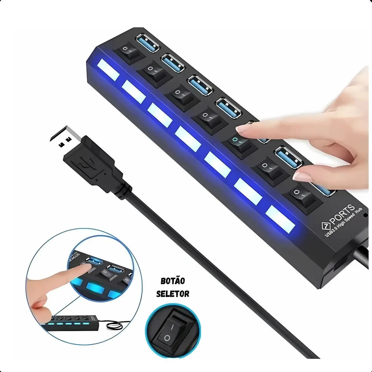HUB USB 7 PORTAS KNUP 2.0