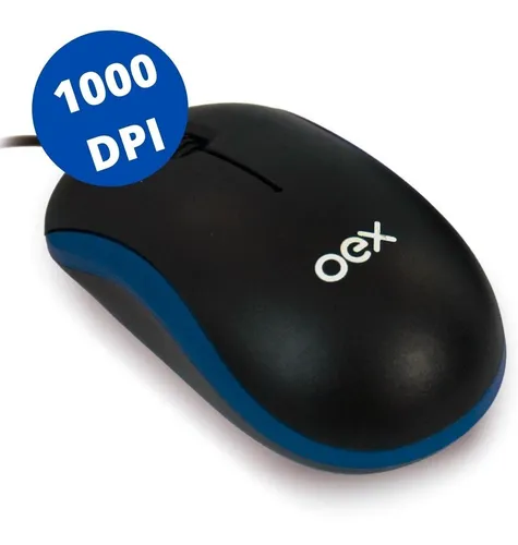 Mouse Mini Optico Com Fio Usb 1000 Dpi Oex Preto Azu - Imagem 4