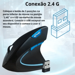 Mouse Sem Fio Vertical KNUP  Ergonômico Gamer Recarregavel 2.4 Usb